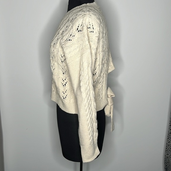 PINK ROSE Juniors' Tan Pointelle-Knit Tie-Back Sweater Size L - Picture 2 of 8